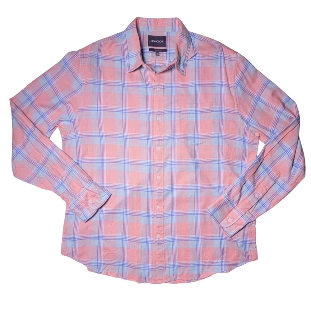 Bonobos Pink Plaid Button-Down Shirt L - Picture 2 of 7
